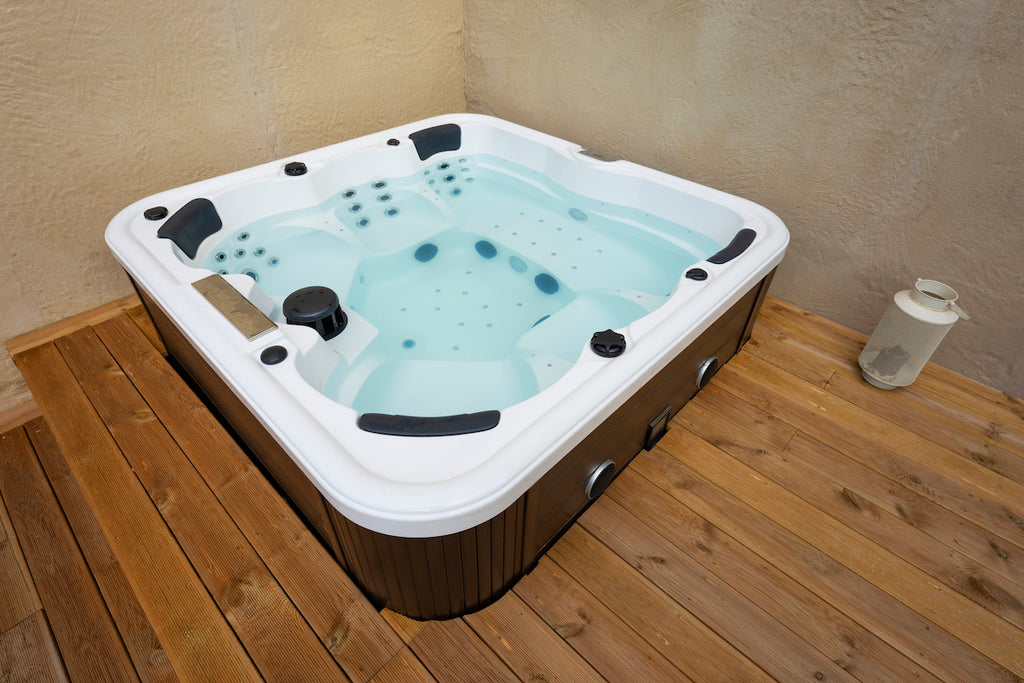 home jacuzzi spa hot tub on wooden floor