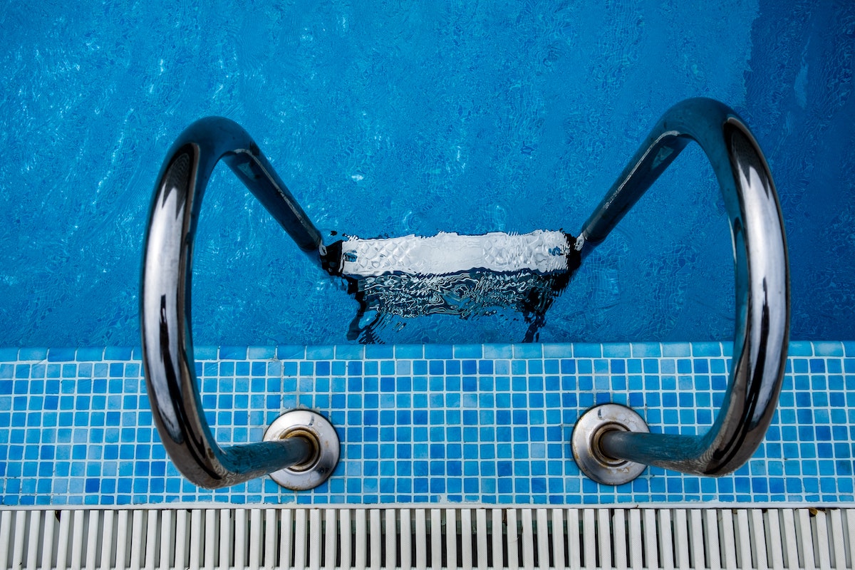 top view of an in-pool ladder 